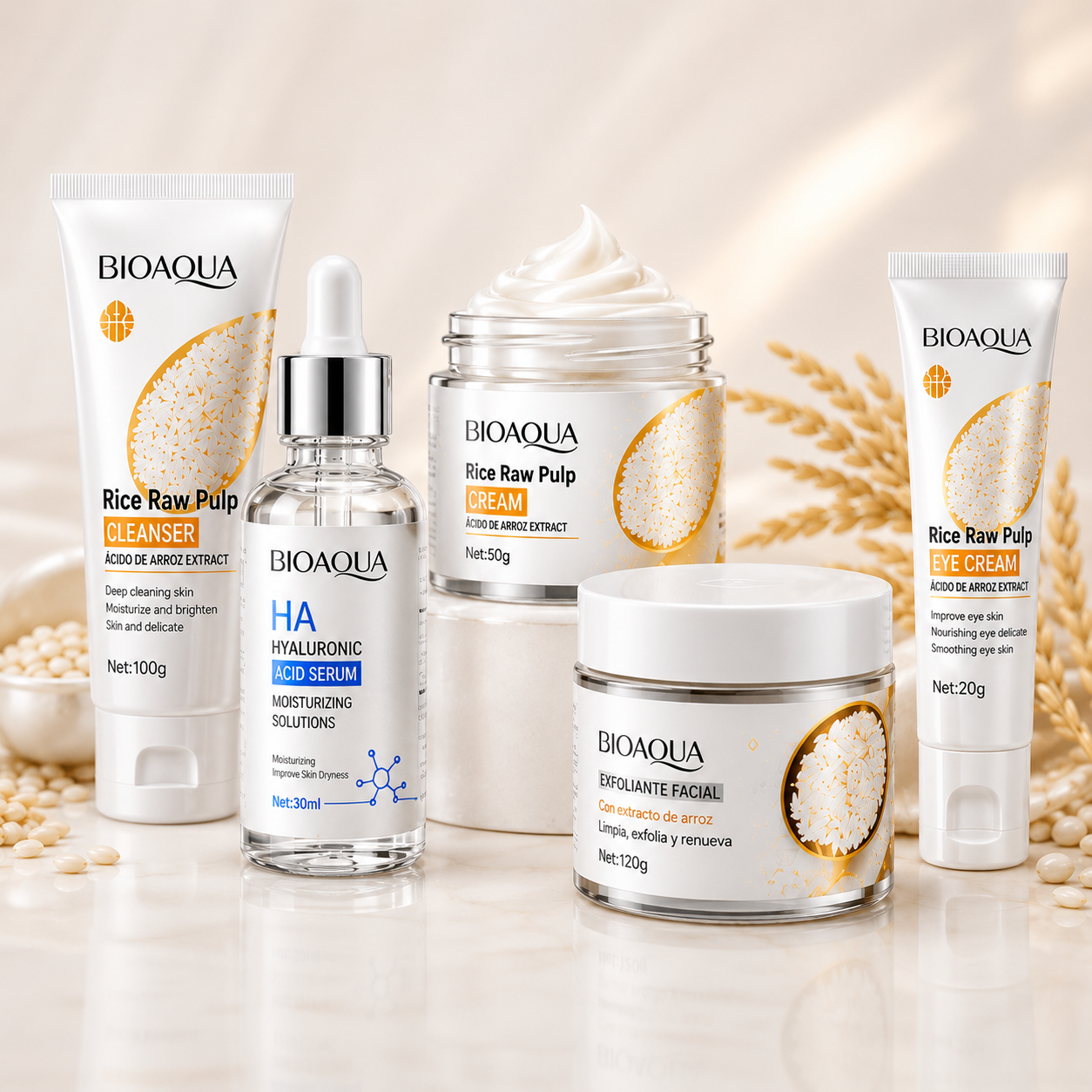 Kit Piel de Porcelana BIOAQUA – Rutina Facial Completa con Extracto de Arroz