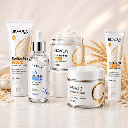 Kit Piel de Porcelana BIOAQUA – Rutina Facial Completa con Extracto de Arroz